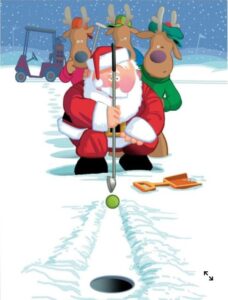 Santa playing golf